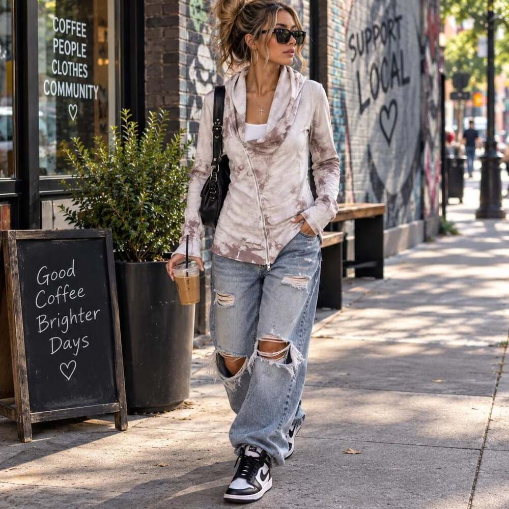 LVR Organic Asymmetrical Tie-Dye Zip Hoodie